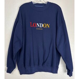 Vintage London Harrod's Embroidered Logo Crewneck Sweatshirt XL Blue 1991